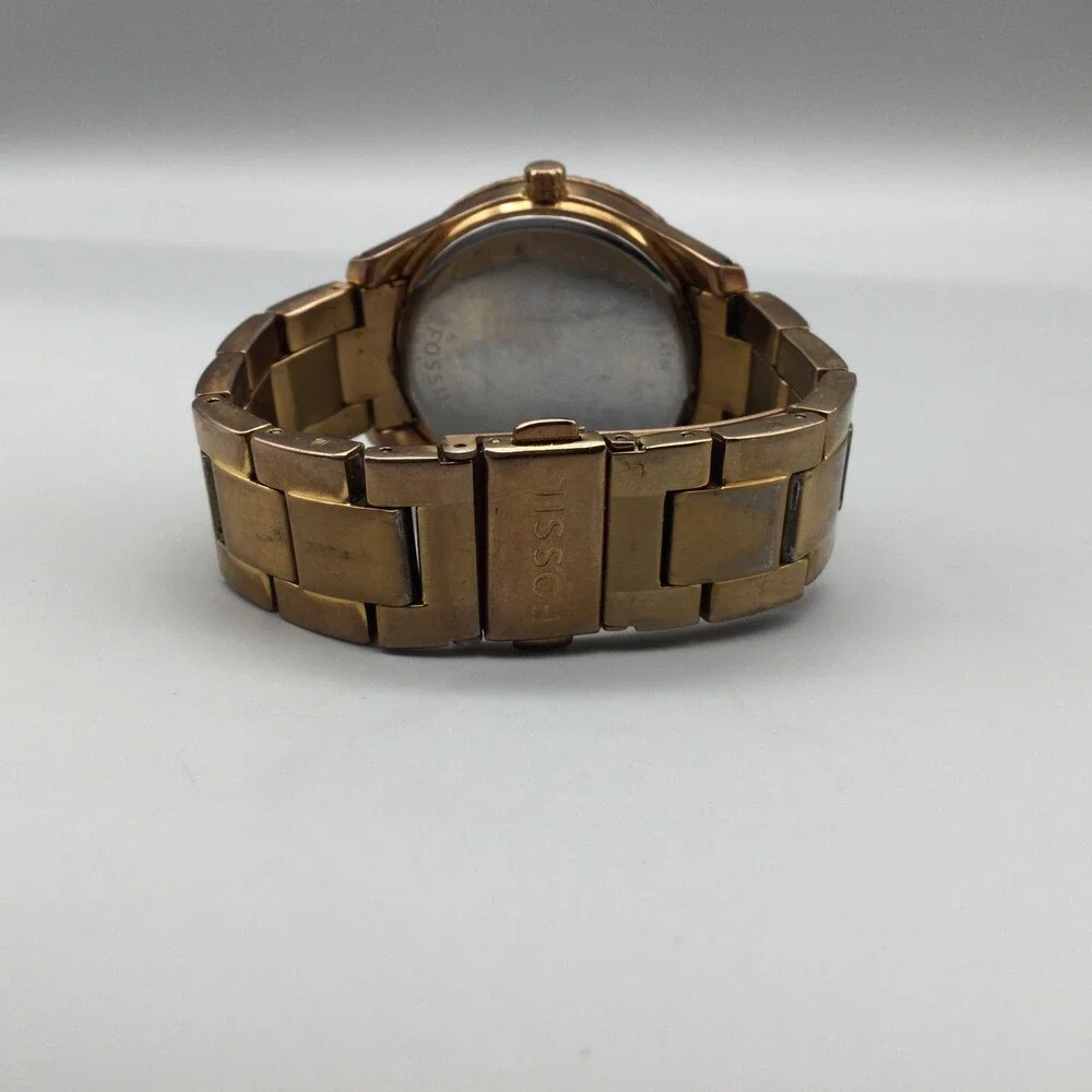 Fossil Watch Womens 38mm Gold Tone Stainless Steel ES3003 Day Date New Battery